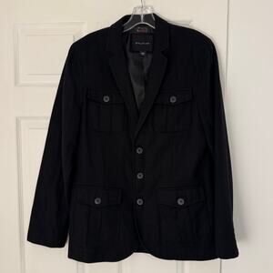 Structure Black Wool Blend Military Field Jacket Mens Size M Medium Utility Coat